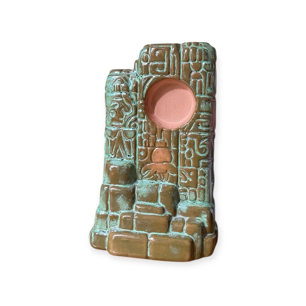 FRANKOMA FFCA MAYAN AZTEC MONOLITH STATUETTE IN BRONZE GREEN